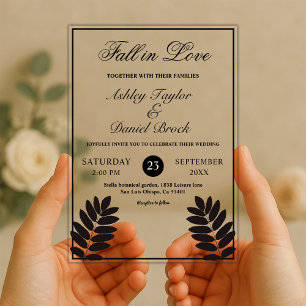 Invitations En Acrylique Élégant Mariage de automne Boho Rustique Noir Et B