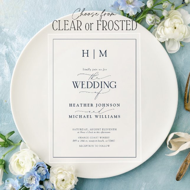 Invitations En Acrylique Élégant Mariage de calligraphie bleue de marine (Créateur téléchargé)