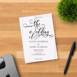 Invitations En Acrylique Élégant Mariage de calligraphie romantique