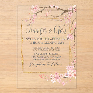 Invitations En Acrylique Élégant Mariage de fleurs de cerisier