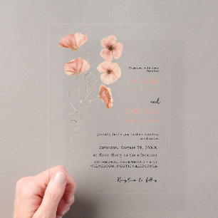 Invitations En Acrylique Élégant Mariage de fleurs orange de prés de pavot