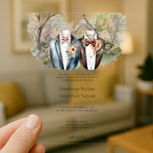 Invitations En Acrylique Elégant mariage de jardin gai deux pièces en costu