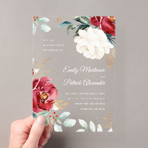 Invitations En Acrylique Élégant Mariage de Noël Floral d'hiver