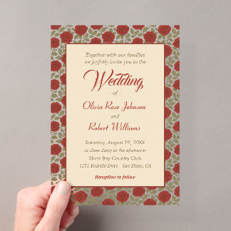 Invitations En Acrylique Élégant Mariage de Rose rouge