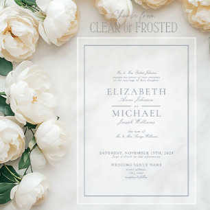 Invitations En Acrylique Élégant Mariage de script classique bleu Dusty