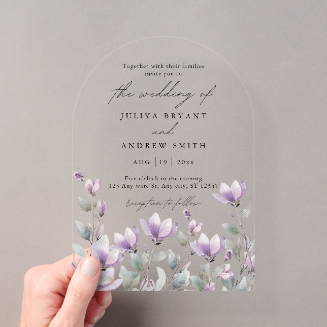 Invitations En Acrylique Élégant mariage de script floral aquarelle (In situ (ordinateur de poche))