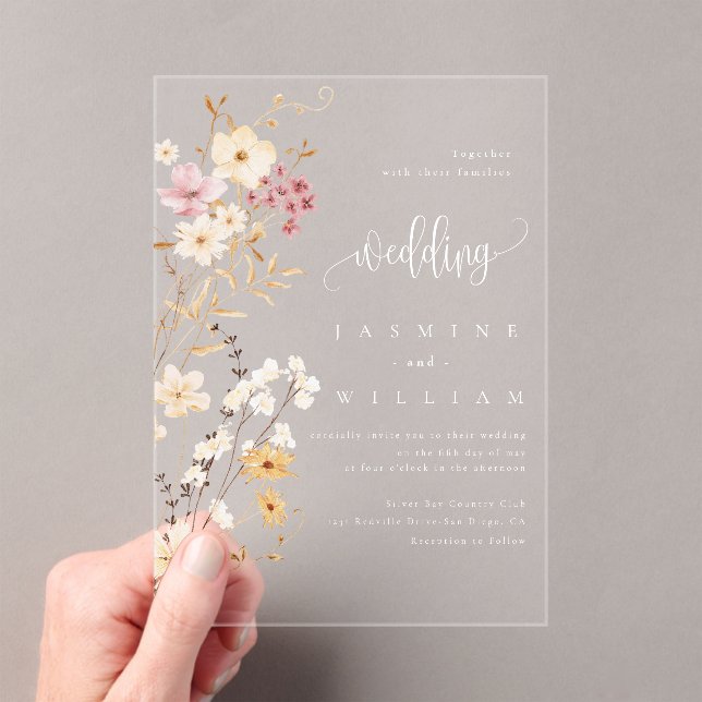 Invitations En Acrylique Élégant Mariage Fleur sauvage (In situ (ordinateur de poche))