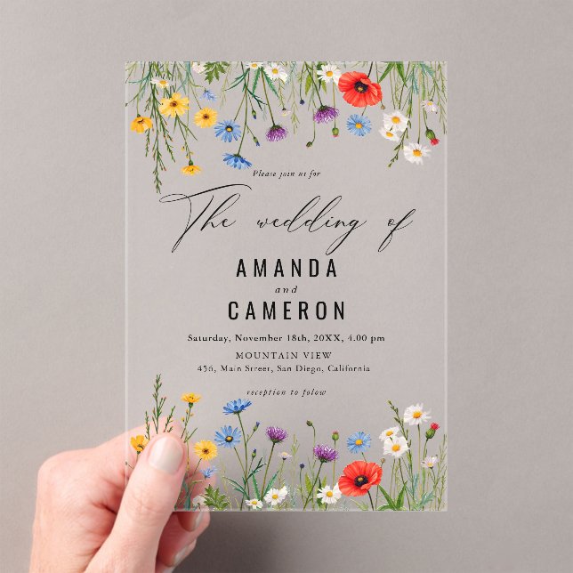 Invitations En Acrylique Elégant Mariage floral Dusty Blue Navy (In situ (ordinateur de poche))