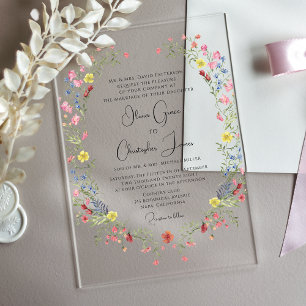 Invitations En Acrylique Elégant Mariage floral romantique