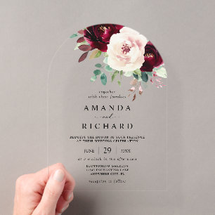 Invitations En Acrylique Élégant Mariage Floral Rose Bourgeois