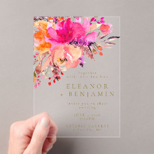 Invitations En Acrylique Elégant Mariage floral rose clair