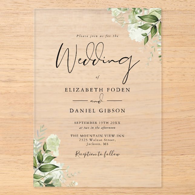 Invitations En Acrylique Élégant Mariage Floral Végétal Rustique Moderne (Recto)