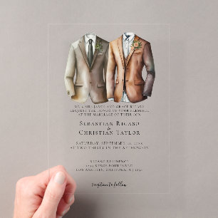 Invitations En Acrylique Elégant Mariage gay deux pièces en costume