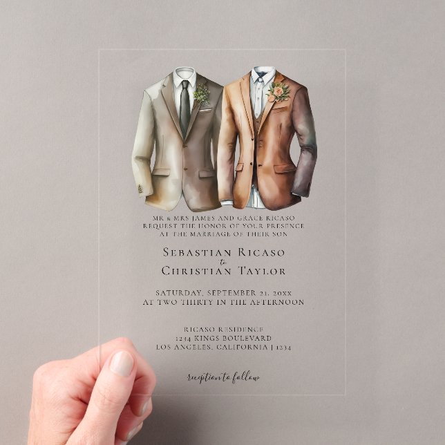 Invitations En Acrylique Elégant Mariage gay deux pièces en costume (In situ (ordinateur de poche))