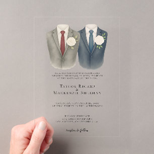 Invitations En Acrylique Elégant Mariage gay deux pièces en costume