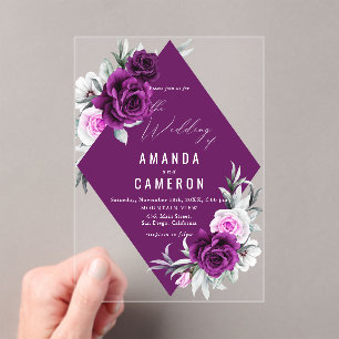 Invitations En Acrylique Élégant Mariage géométrique violet rustique