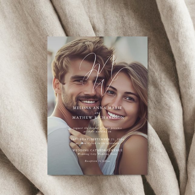 Invitations En Acrylique Élégant Mariage photo de script de monogramme (Créateur téléchargé)