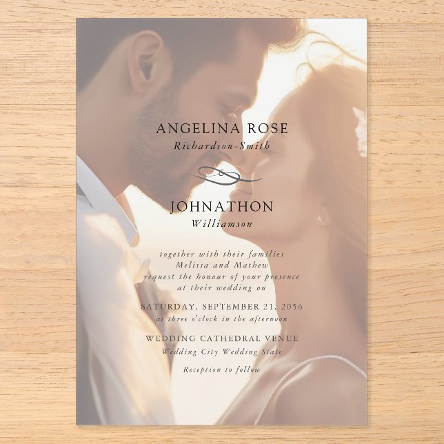 Invitations En Acrylique Élégant Mariage photo romantique moderne (Recto)