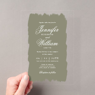 Invitations En Acrylique Élégant mariage romantique écriture vert sauge pei