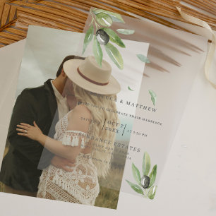 Invitations En Acrylique Élégant mariage transparent à l'aquarelle verdure