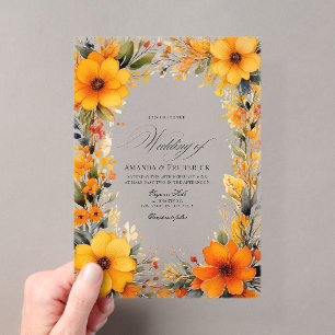 Invitations En Acrylique Élégant Mariage transparent jaune et orange