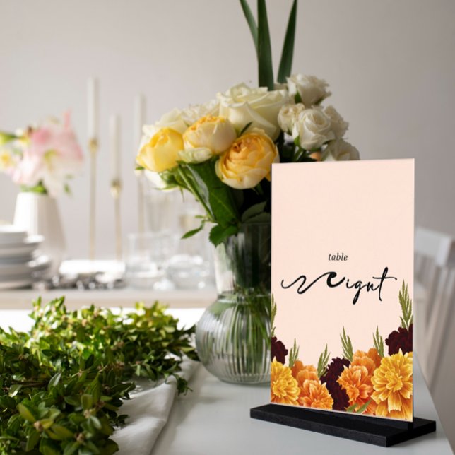 Invitations En Acrylique Elegant   "MARIGOLD" Floral  Acrylic Table Number (Créateur téléchargé)