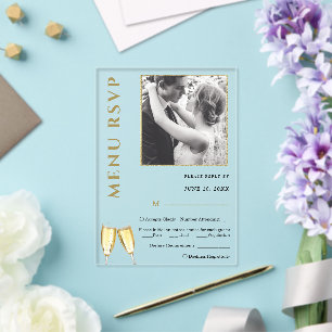 Invitations En Acrylique Elégant menu Mariage de champagne photo RSVP