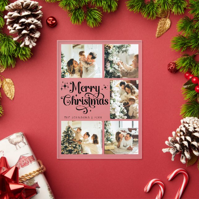 Invitations En Acrylique Elegant Merry Christmas Card Family Photo Collage (Insitu (vacances))