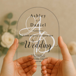 Invitations En Acrylique Élégant minimaliste Mariage Monogramme noir et bla