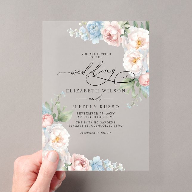 Invitations En Acrylique Élégant moderne Blush Botanical Floral Mariage (In situ (ordinateur de poche))