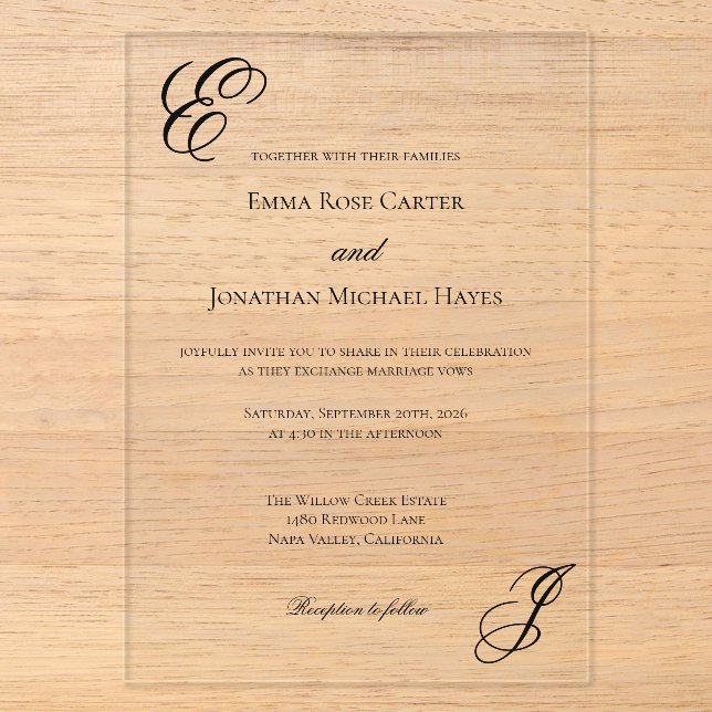 Invitations En Acrylique Elegant Monogram Minimalist Wedding (Recto)