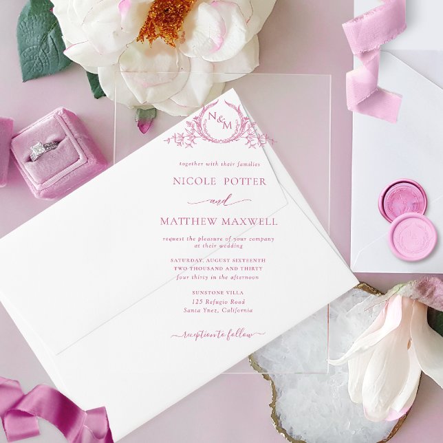 Invitations En Acrylique Élégant monogramme de couronne royale rose (Créateur téléchargé)