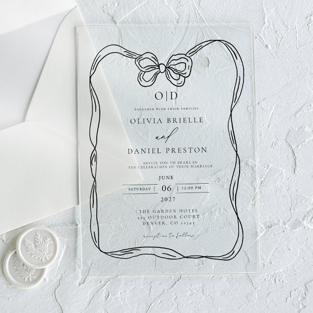 Invitations En Acrylique Élégant monogramme noir et blanc (Créateur téléchargé)
