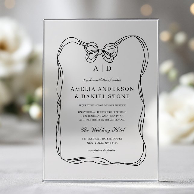 Invitations En Acrylique Élégant monogramme noir et blanc (Créateur téléchargé)