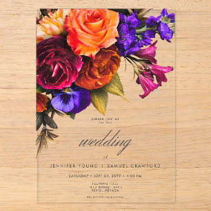 Invitations En Acrylique Élégant Moody Vibrant Harvest Floral Mariage