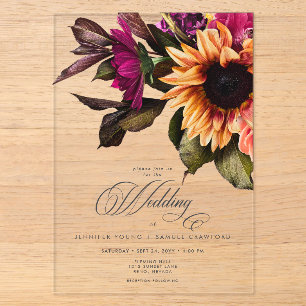 Invitations En Acrylique Élégant Moody Vibrant Sunset Floral Mariage