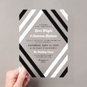 Invitations En Acrylique Elégant noir blanc Diamant Grandes Mariage moderne