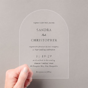 Invitations En Acrylique Élégant noir et blanc Simple Mariage moderne