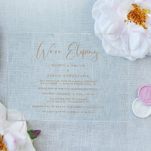 Invitations En Acrylique Elégant Nous sommes Eloping Gold Mariage Réception