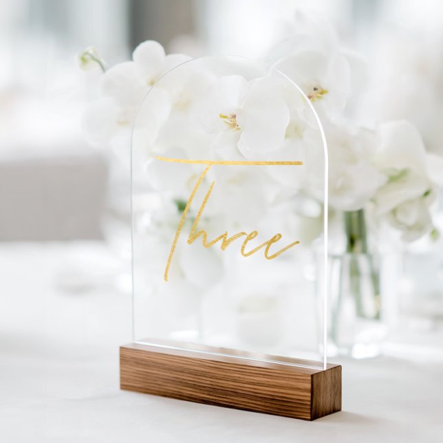 Invitations En Acrylique Elégant Or Faux Arche Arc Acrylique Arc D'Or Numér (Elegant Gold Faux Foil Arch Acrylic Table Number. Please note: Wood block stand is not included.)