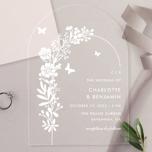Invitations En Acrylique Élégant Papillon Blanc Mariage Botanique