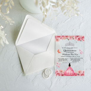 Invitations En Acrylique Elégant Papillon Floral Royal Bleu Quinceanera
