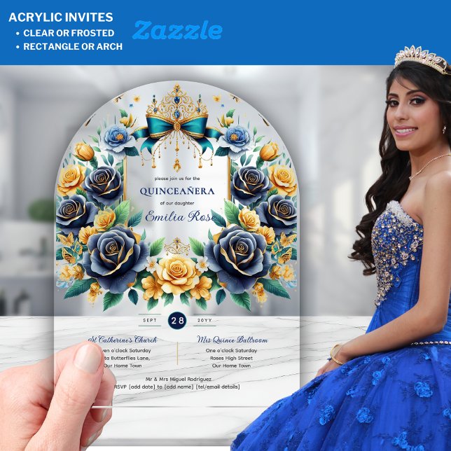Invitations En Acrylique Élégant papillons floraux QUINCEANERA Clear (Créateur téléchargé)