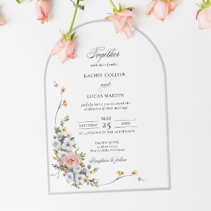 Invitations En Acrylique Élégant Pastel Boho Floral Arch Calligraphie