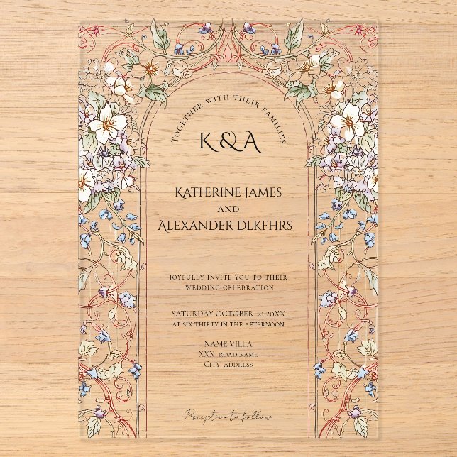 Invitations En Acrylique Élégant Pastel Vintage Arc Floral Mariage (Recto)