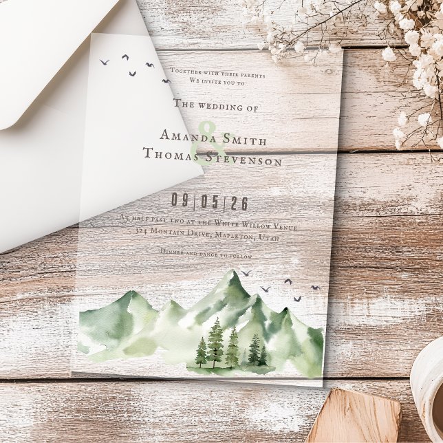 Invitations En Acrylique Elégant paysage serein vert montain mariage (Créateur téléchargé)