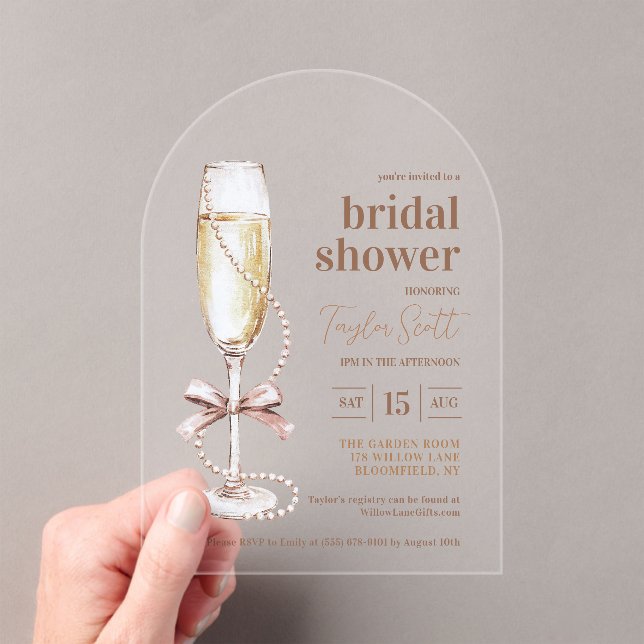 Invitations En Acrylique Elegant Pearls and Prosecco Arch (In situ (ordinateur de poche))