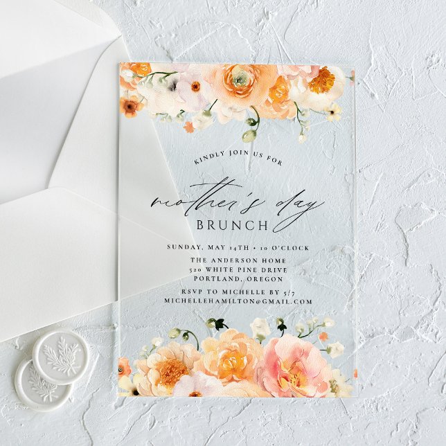 Invitations En Acrylique Élégant Pêcher Floral Fête des Mères Brunch (Créateur téléchargé)