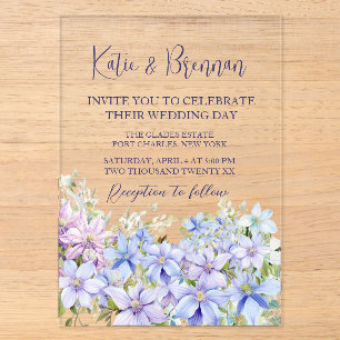 Invitations En Acrylique Élégant Periwinkle Clematis Mariage