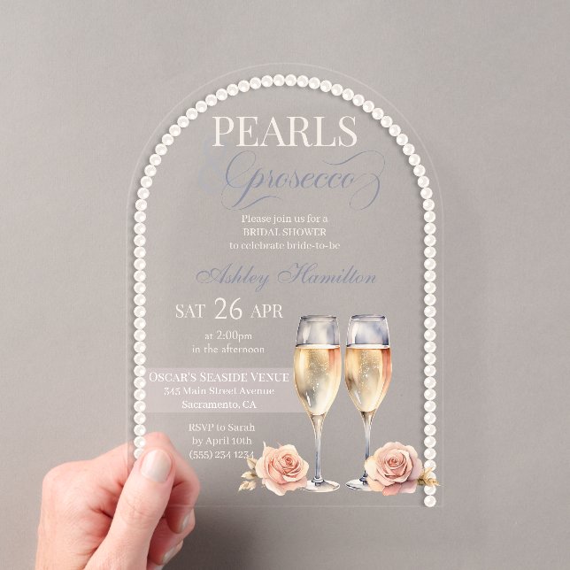 Invitations En Acrylique Elégant Perles & Prosecco Douche nuptiale (In situ (ordinateur de poche))